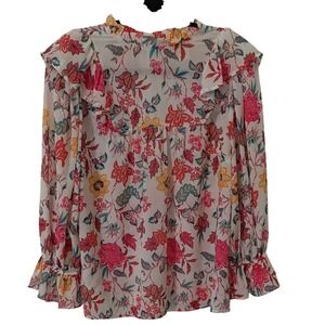 Flying Tomato Floral Ruffle Mock Neck Blouse Pink Yellow IT11105 Small